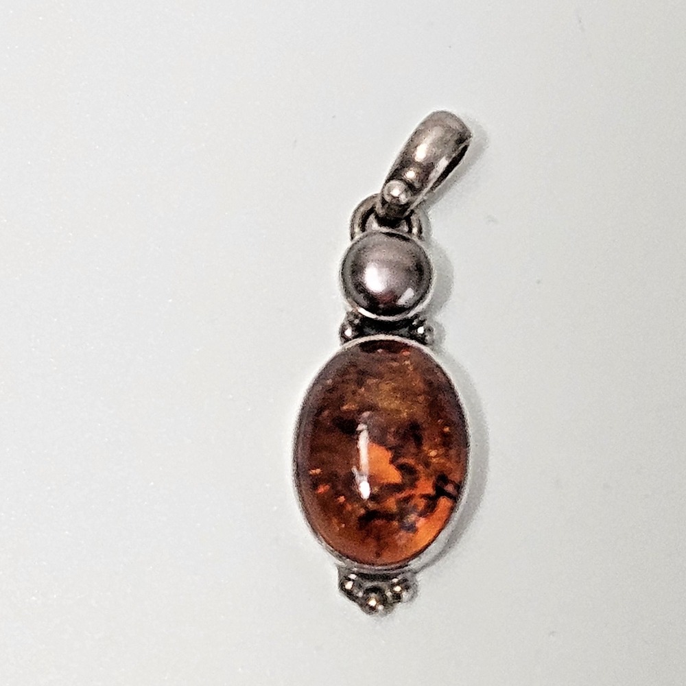 Sterling Silver Amber with Inclusions Pendant 925 Modernist Artisan Boho